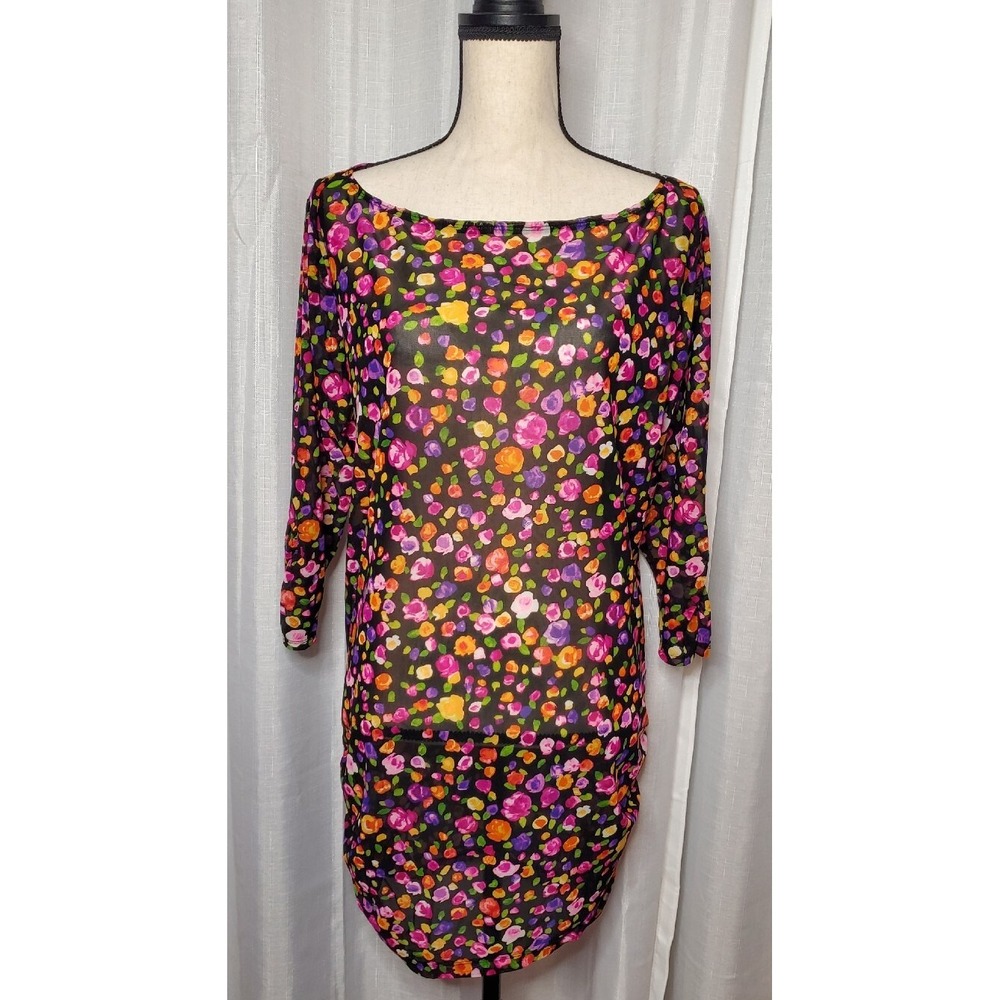 Anne Cole Plus Size Floral Swimsuit Cover Up 16W Mesh Sheer Bathing Stretch A13